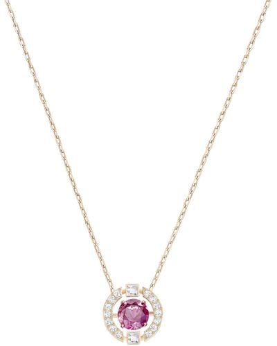 Swarovski Sparkling Dance Round Pendant Necklace With Pink And White Crystals On A Rose-gold Tone Plated Chain - Red