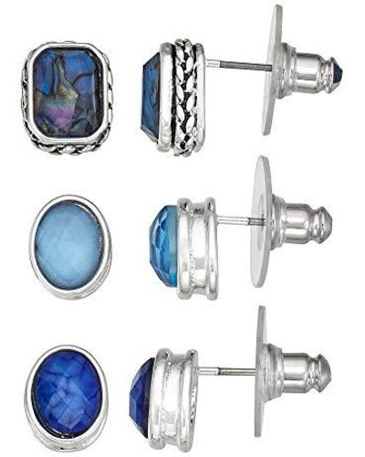 Napier Blue And Multicolored Stone Stud Earring Trio