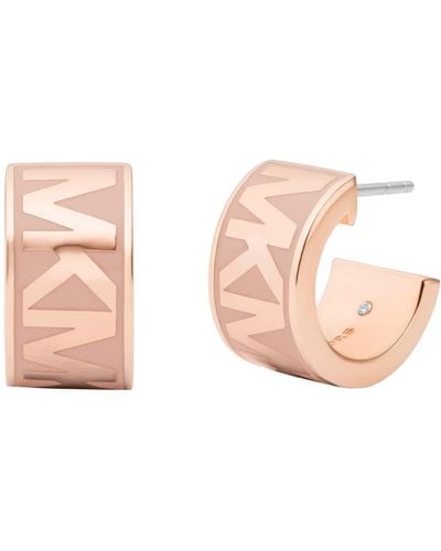 Michael Kors Mk Logo Pink And Rose Gold-tone Brass Hoop Earrings