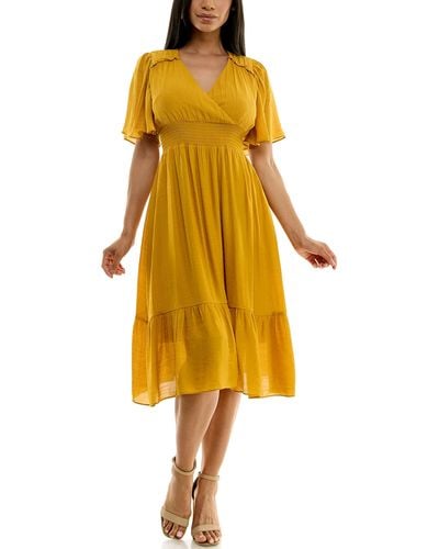Nanette Lepore Caribbean Texture Pull On Dress With Smocked Waist - Yellow