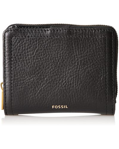 Fossil Logan Leather Wallet Rfid Blocking Small Multifunction - Black
