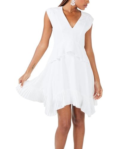 BCBGMAXAZRIA Fit And Flare Ruffle Peplum Cocktail Dress - White