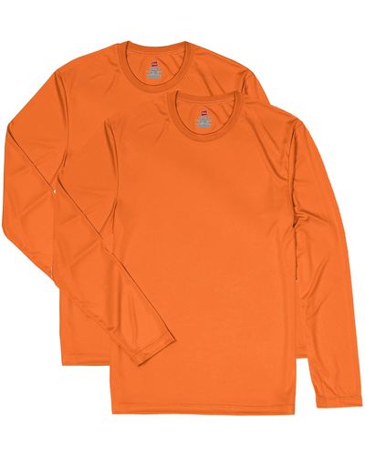 Hanes Long Sleeve Cool Dri T-shirt Upf 50+ - Orange