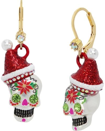 Betsey Johnson S Santa Skull Earrings - Red