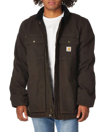 Carhartt Mens Full Swing Relaxed Fit Washed Duck Insulated Traditional Coat - Brown