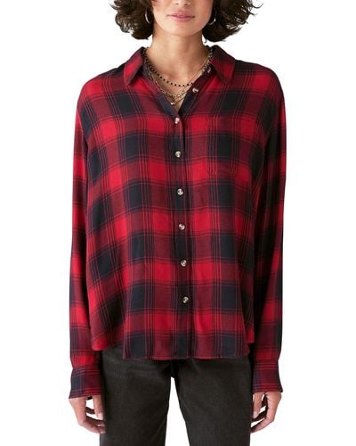 LUCKY BRAND WOMENS XS PLAID FLANNEL SHIRT LONG SLEEVE MULTICOLOR RAYON NWT