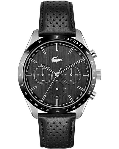 Lacoste Boston Chrono Stainless Steel And Leather Strap Casual Watch - Gray
