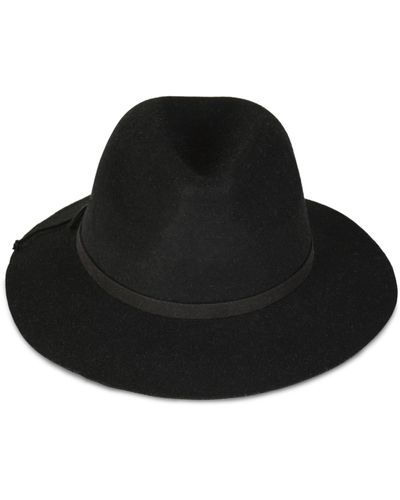 Lucky Brand Wool Fedora Wide Brim Adjustable Hat With Faux Suede Tie - Black