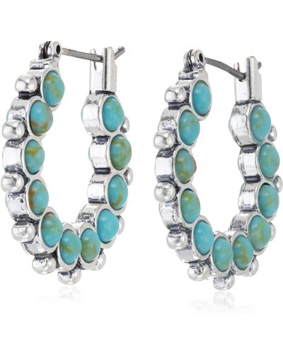 Lucky Brand Turquoise Set Stone Midi Hoop Earrings - Blue