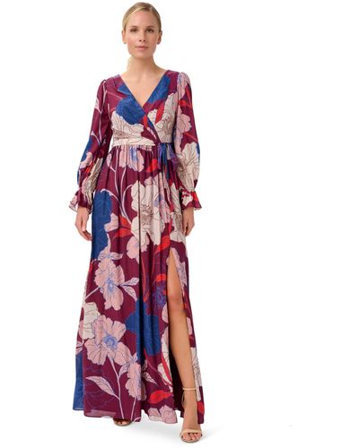 Adrianna Papell Printed Chiffon Gown - Red