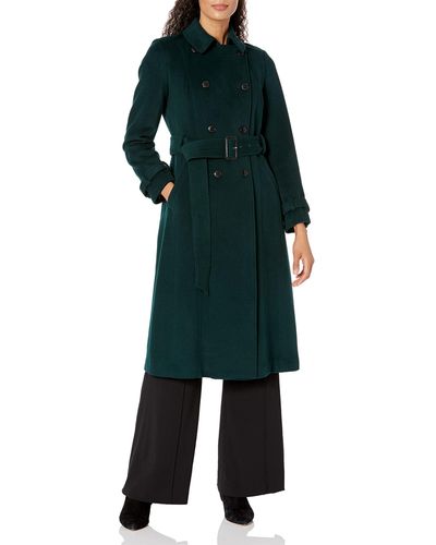 Cole Haan Flared Trench Slick Wool Coat - Green