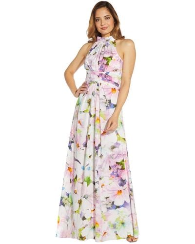 Adrianna Papell Floral Halter Gown - White