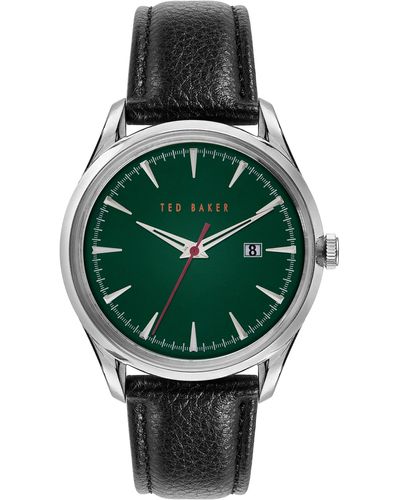 Ted Baker Daquir Black Leather Strap Watch 40mm - Green