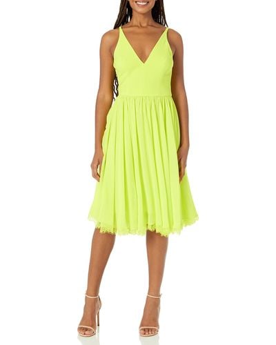 Dress the Population Alicia Plunging Mix Media Sleeveless Fit And Flare Midi Dress - Yellow