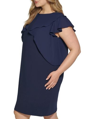 DKNY Plus Soft Formal And Office Sheath Dress - Blue