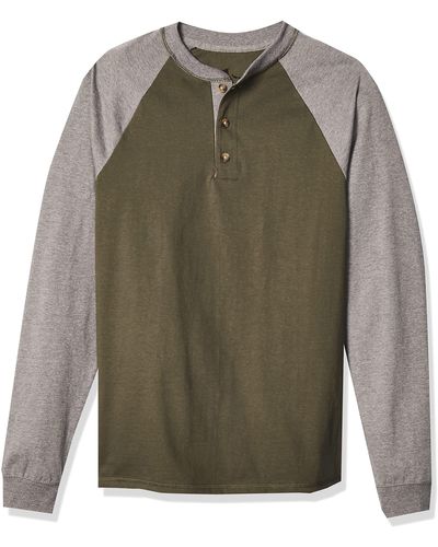 Hanes S Beefy Long Sleeve Three-button Henley Fashion-t-shirts - Green