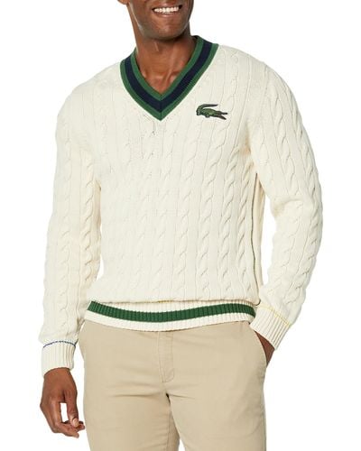 Lacoste Long Sleeve Cable Knit Classic Fit Sweater Vest - Natural