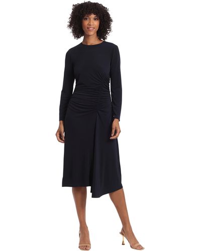 Maggy London Long Sleeve Side Ruched Matte Jersey Dress Workwear Event Party Guest Of Wedding - Black