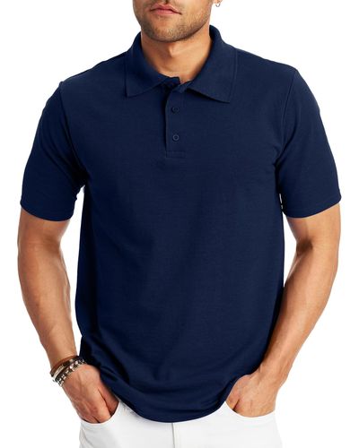 Hanes S Pique Short Sleeve Polo Shirt - Blue
