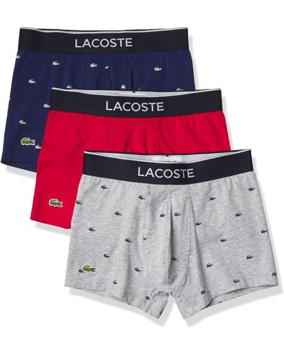 Lacoste Casual Allover Croc 3 Pack Cotton Stretch Trunks - Red
