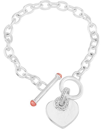 Guess Silvertone Simple Link Chain Toggle Bracelet - White