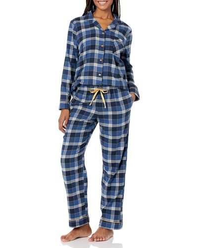 Wrangler Long Sleeve Flannel Top And Pant Pajama Set - Blue