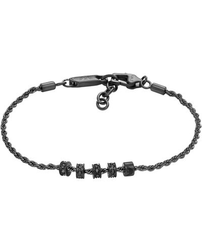 Emporio Armani Gunmetal Gray Stainless Steel Chain And Rondelle Bracelet - Metallic