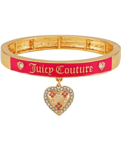 Juicy Couture Goldtone And Light Rose Heart Charm Bangle Bracelet For - Red