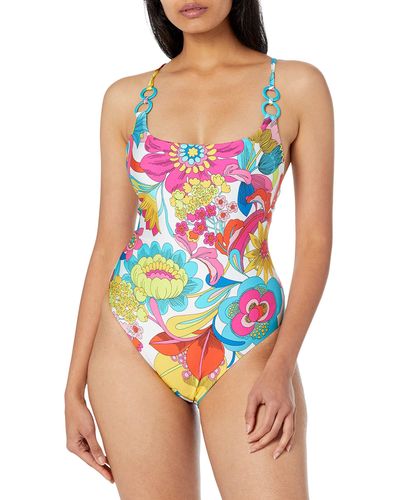 Trina Turk Standard Fontaine High Cut One Piece Swimsuit-bathing Suits - Blue