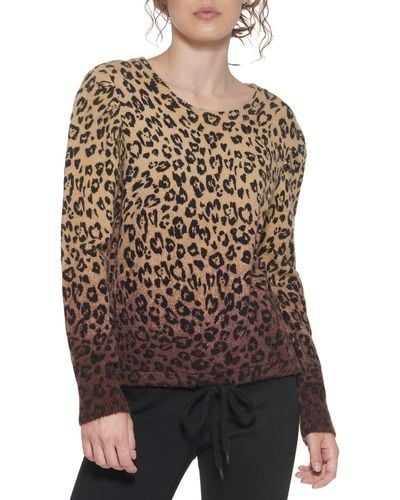 DKNY Animal Print Soft Fashionable Jeans Sweater - Brown