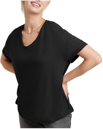 Hanes Originals V-neck Short Sleeve T-shirt With Raw Edge - Black