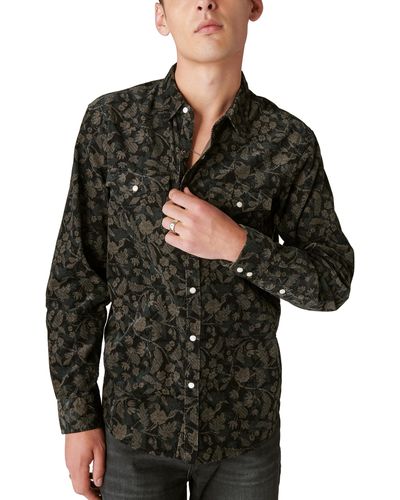 Lucky Brand Corduroy Printed Western Long Sleeve Shirt Black Multi