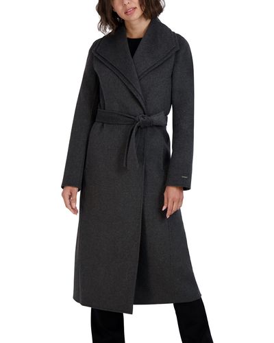 Tahari Maxi Double Face Wool Blend Wrap Coat - Black