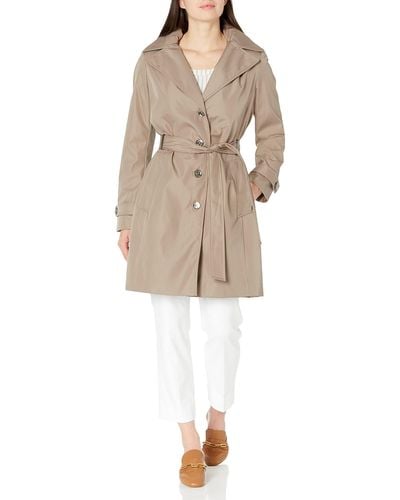 Calvin Klein Single Breasted Belted Rain Jacket With Removable Hood - Natural