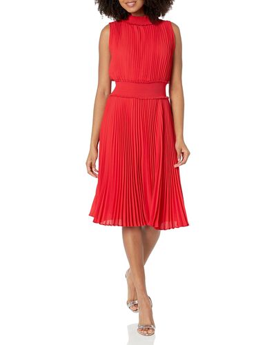 Nanette Lepore Smocked High Neck Pleated Dress - Red