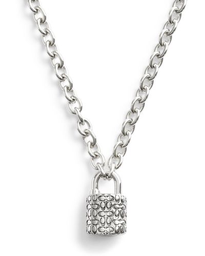 COACH S Signature Quilted Padlock Pendant Necklace - Metallic