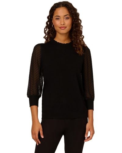 Adrianna Papell Clip Dot Sleeve Twofer Sweater - Black