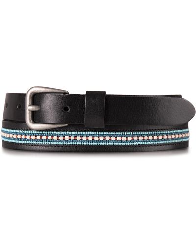 Lucky Brand Turquoise Beaded Stripe Leather Belt In Black Size Large