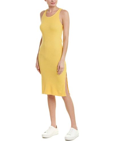 Monrow Rib Tank Dress W/side Slit - Yellow