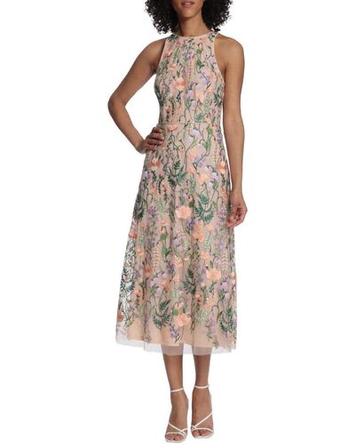 Maggy London Floral Embroidered Halter Midi Dress With Back V-neck - Brown