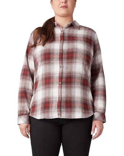 Dickies Size Plus Long Sleeve Flannel Shirt - Red