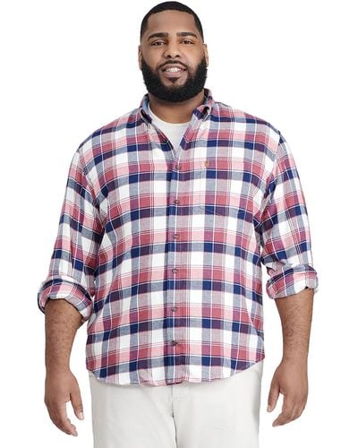 Izod Big & Tall Big Advantage Performance Flannel Long Sleeve Stretch Button Down Shirt - Blue