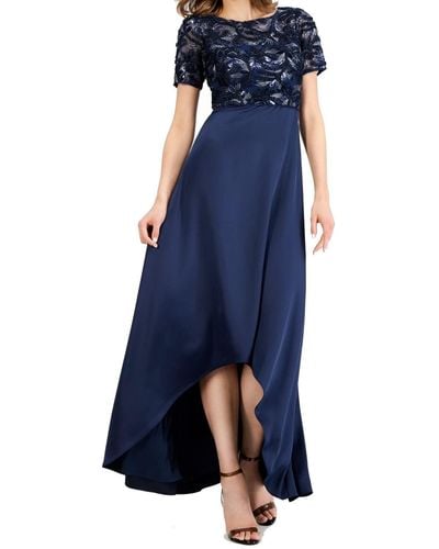 Adrianna Papell Plus Size Soutache Long Dress - Blue