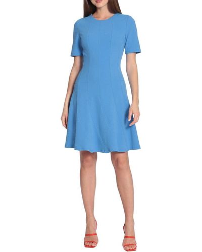 Maggy London Petite Short Sleeve Fit And Flare Scuba Crepe Dress - Blue
