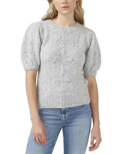 Buffalo David Bitton Lissa Ruffle Collar Short Sleeve Sweater - Gray