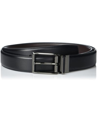Perry Ellis Reversible Leather Belt With Stitch And Carbon Fiber Keeper - Black