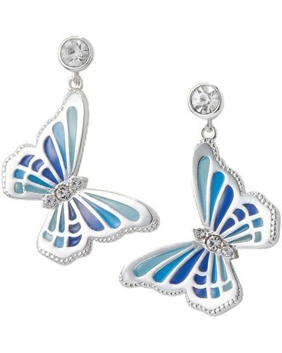 ALEX AND ANI Aa743523ss,butterfly And Crystal Earrings,shiny Silver,blue