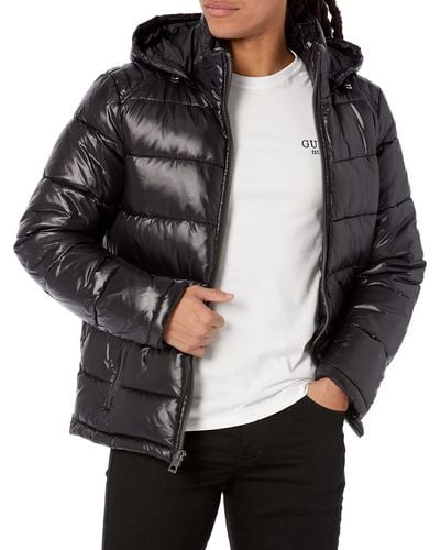 Guess Doudoune à capuche amovible pour homme - Noir