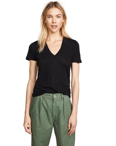 Monrow Short Sleeve Cotton Modal Relaxed V-neck T-shirt - Black