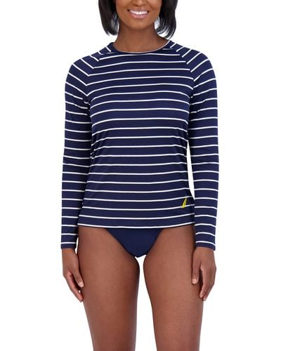 Nautica Standard Long Sleeve Rashguard Upf 30+ Uv Sun Protection Swim Shirt - Blue